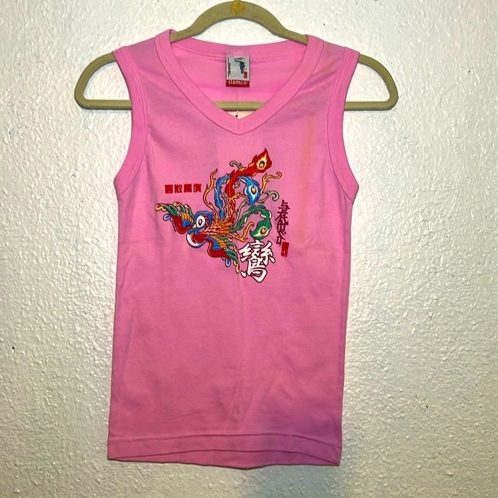 NWT Stamco pink Asian writing tank top one size